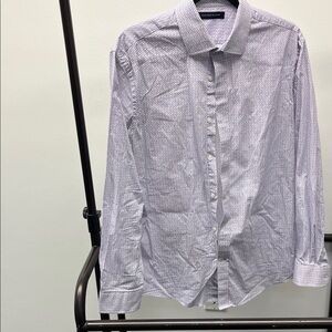 Tommy Hilfiger Men's White and Blue Micro-Check Dress Shirt